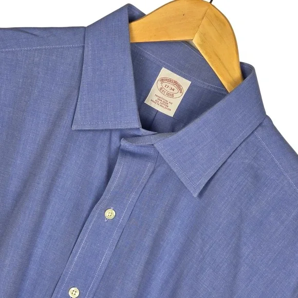 Brooks Brothers Men's Button Down Shirts 17-34 Blue Traditional Fit Cuff ‎ Lot 2